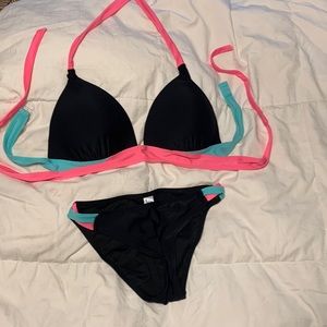 Black hot pink & teal bathing suite
